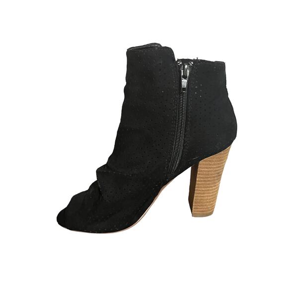 Express Shoes Black Perforated Double Zip Peep Toe Faux Suede Heels 7 - Picture 4 of 12